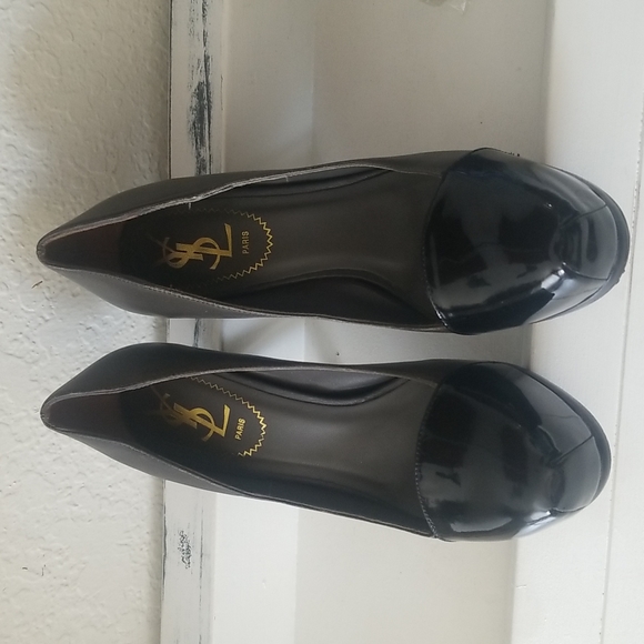 YVES SAINT LAURENT TRIBTOO CAP TOE PLATFORM PUMP BLACK LEATHER & PATENT - Picture 8 of 16